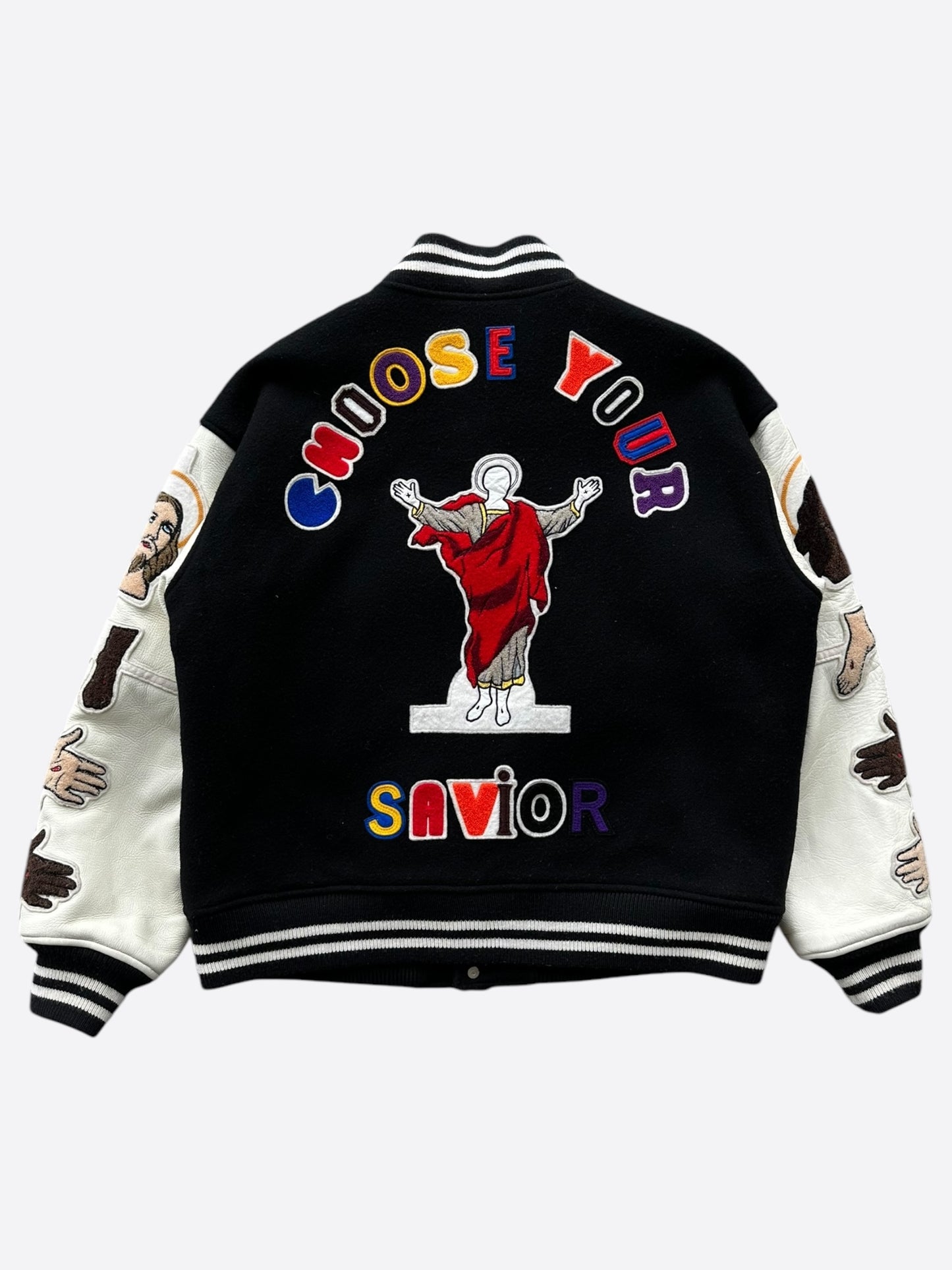 Saint Michael Black & White Embroidered Varsity Jacket