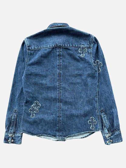 Chrome Hearts Blue Embroidered Cross Patch Denim Shirt