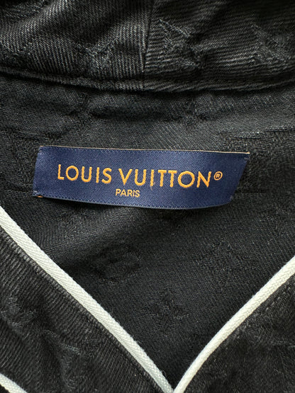 Louis Vuitton Black & White Monogram Denim Baseball Shirt