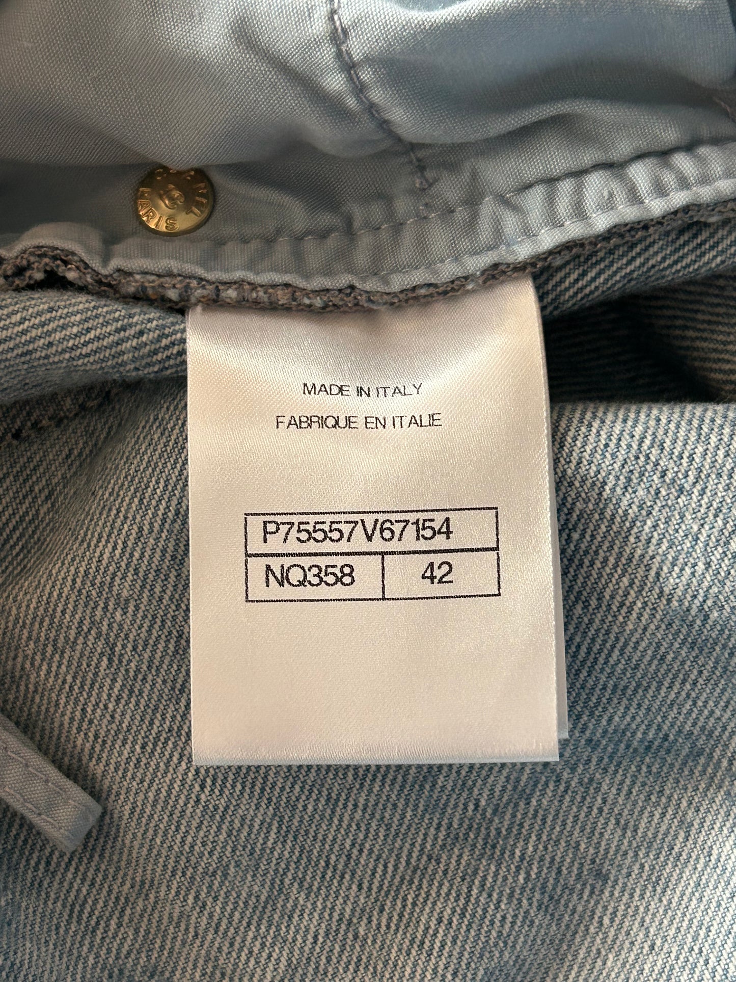 Chanel Blue & White 23B CC Logo Sequin Women's Denim Jeans