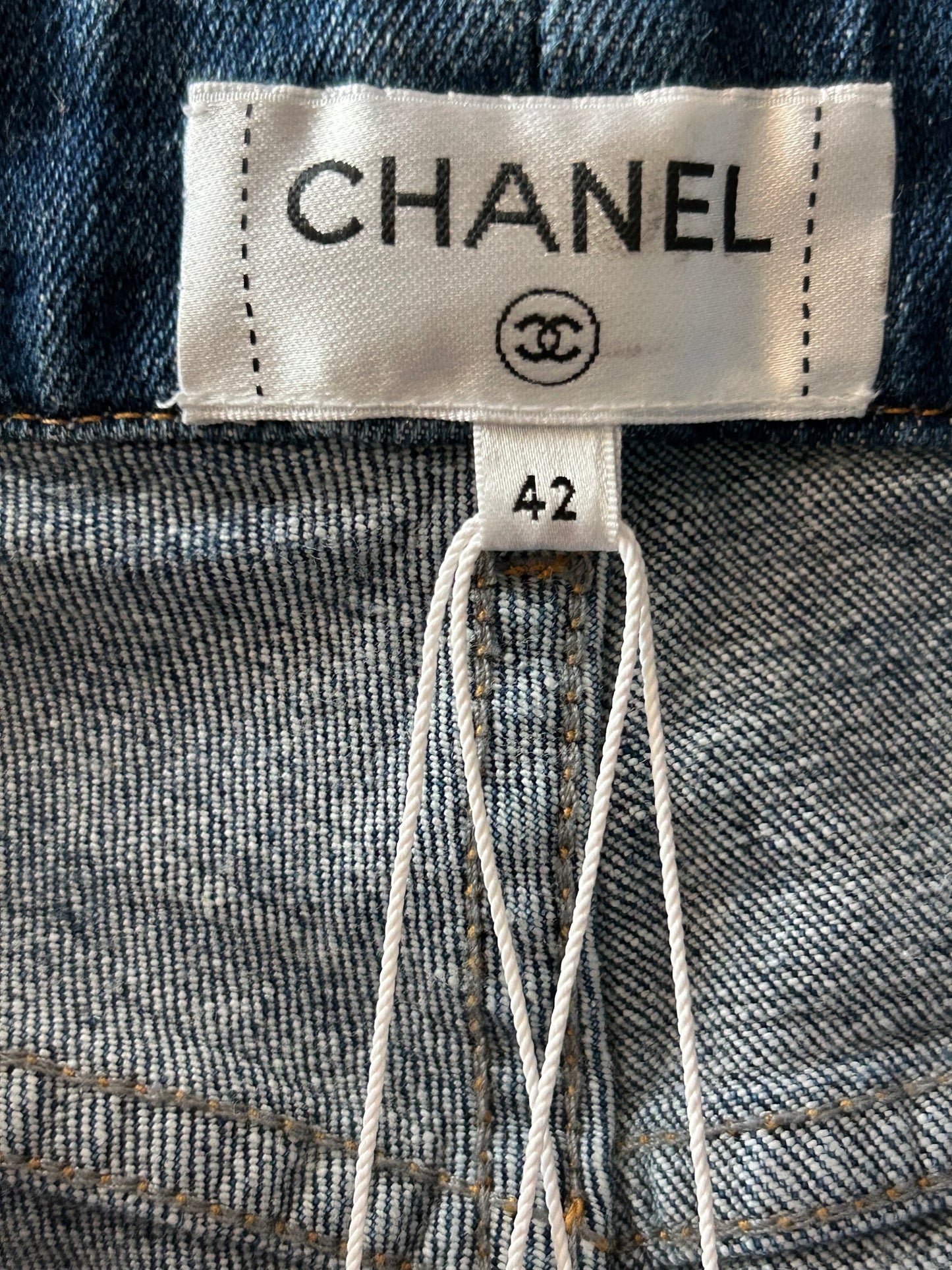 Chanel Blue & White 23B CC Logo Sequin Women's Denim Jeans
