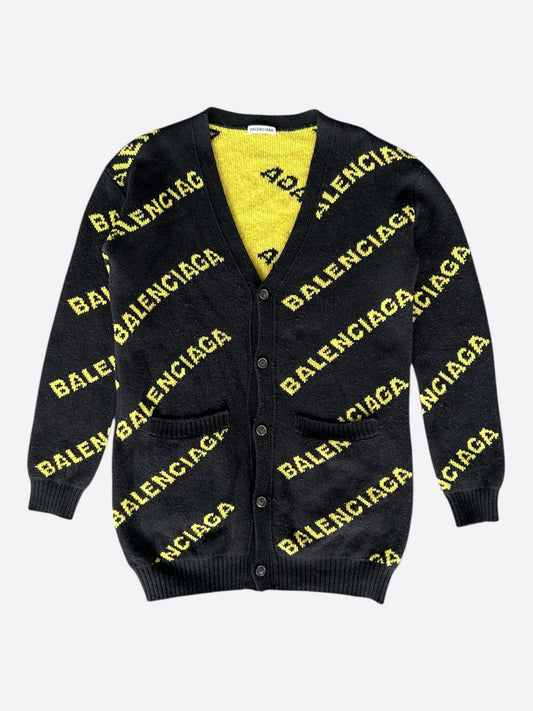 Balenciaga Black & Yellow All Over Logo Cardigan