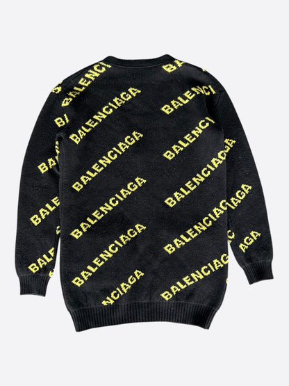 Balenciaga Black & Yellow All Over Logo Cardigan