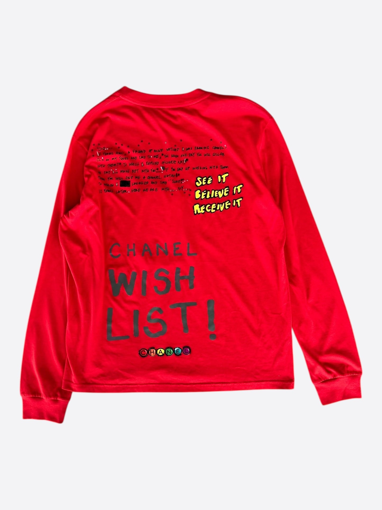 Chanel Pharrell Red & Multicolor Wish List Graphic Longsleeve T-Shirt