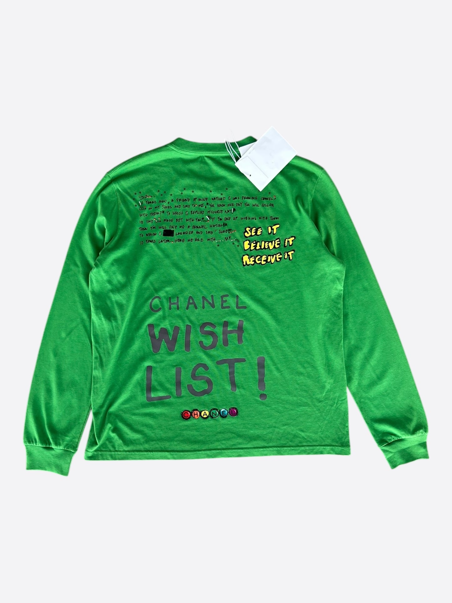 Chanel Pharrell Green & Multicolor Wish List Graphic Longsleeve T-Shirt