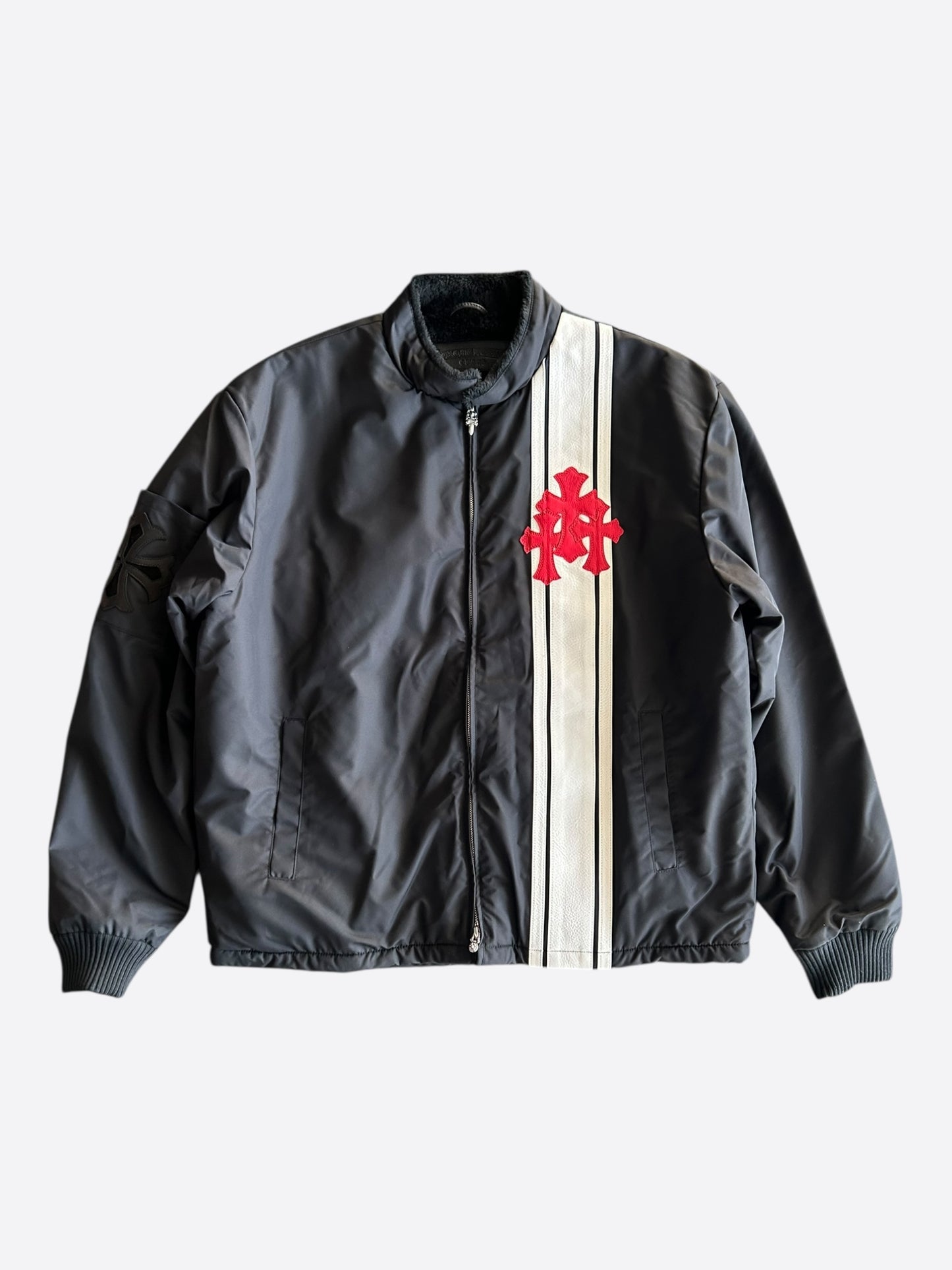 Chrome Hearts Black & White Striped Triple Cross Racing Jacket