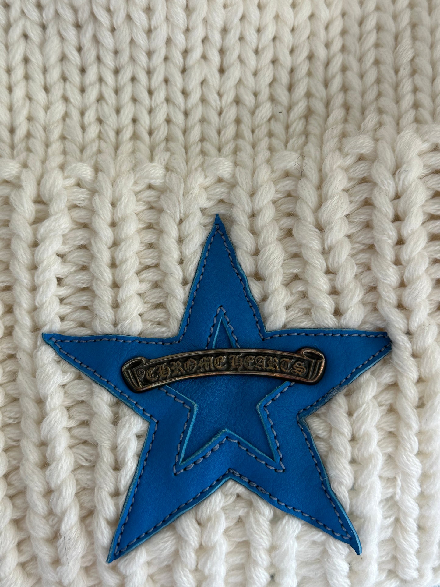 Chrome Hearts Fontainebleau White & Blue Star Patch Cashmere Sweater