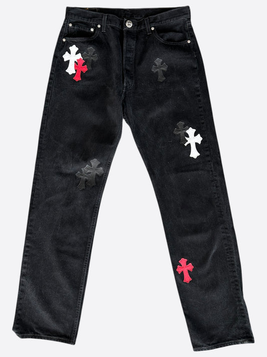 Chrome Hearts Levi's Black White & Red Cross Patch Jeans