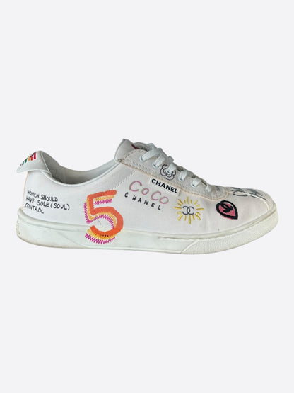 Chanel Pharrell White & Multicolor Graffiti Logo Sneakers
