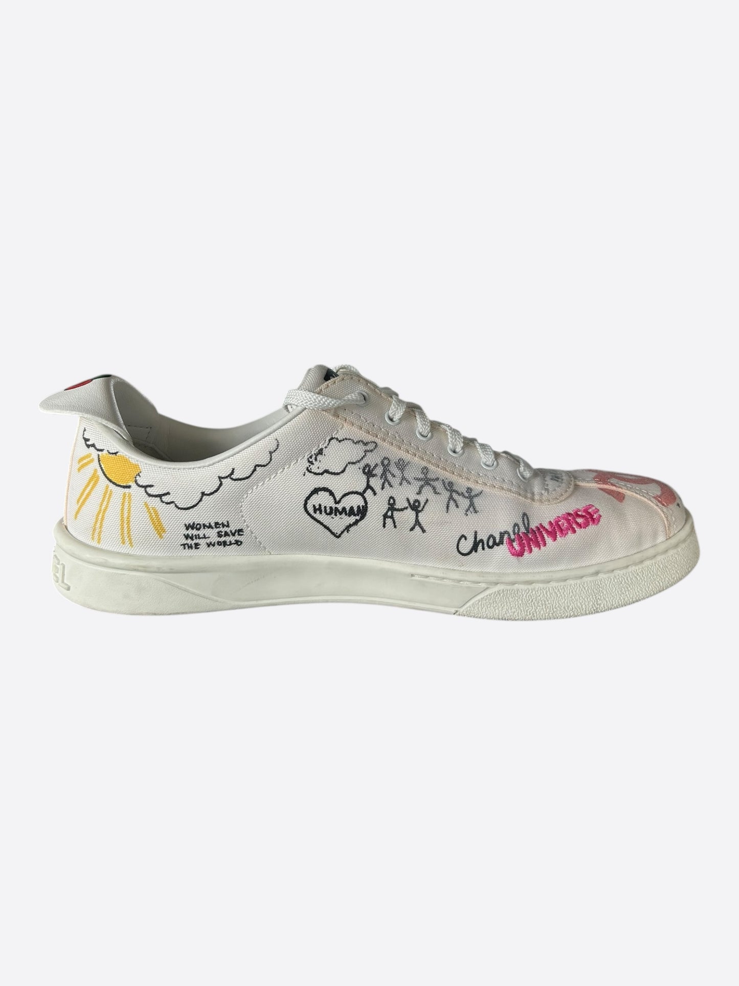Chanel Pharrell White & Multicolor Graffiti Logo Sneakers
