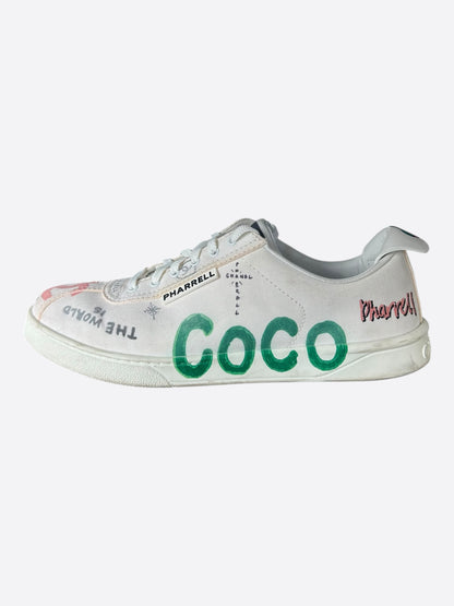 Chanel Pharrell White & Multicolor Graffiti Logo Sneakers