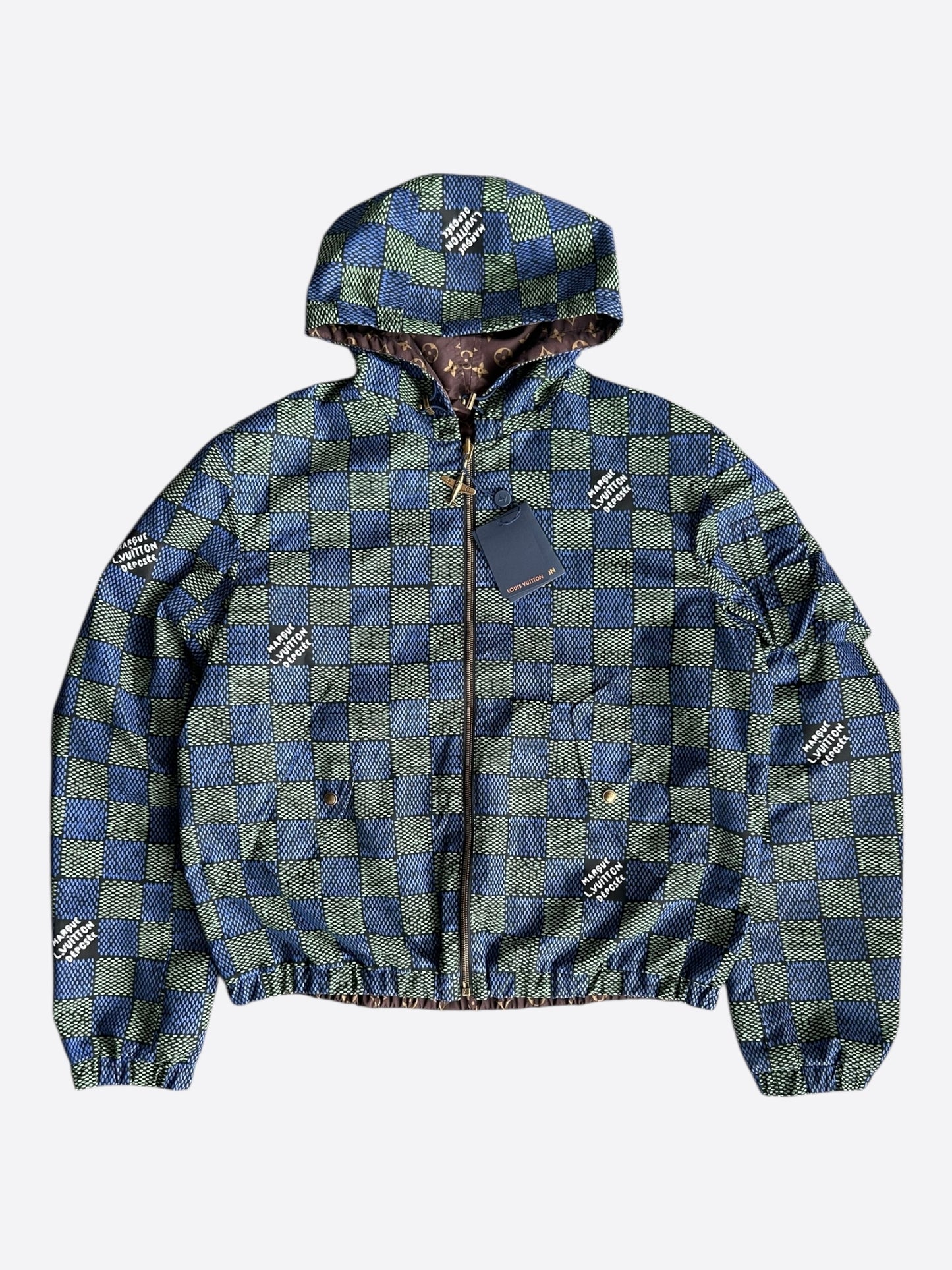 Louis Vuitton Blue, Green Damier & Brown Monogram Reversible Windbreaker