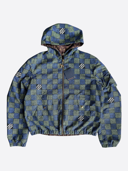 Louis Vuitton Blue, Green Damier & Brown Monogram Reversible Windbreaker