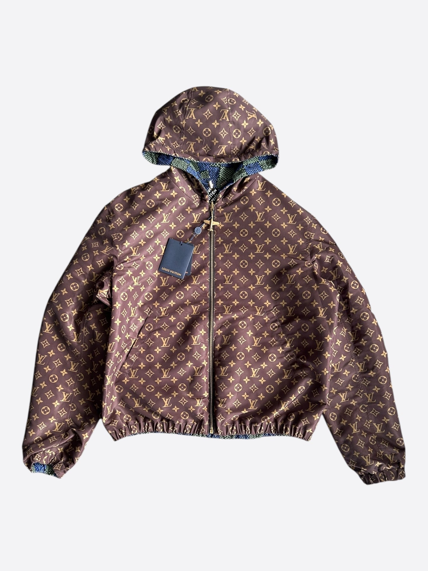 Louis Vuitton Blue, Green Damier & Brown Monogram Reversible Windbreaker