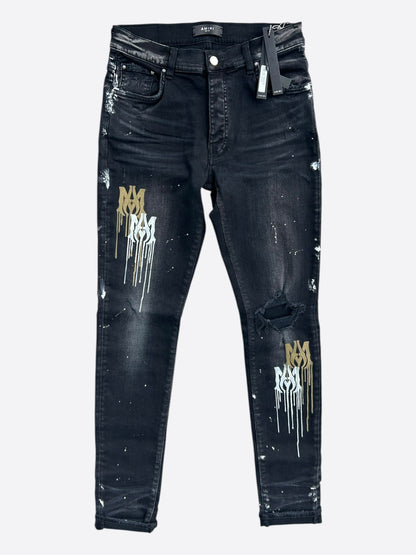 Amiri Aged Black Paint Drip MA Logo Jeans