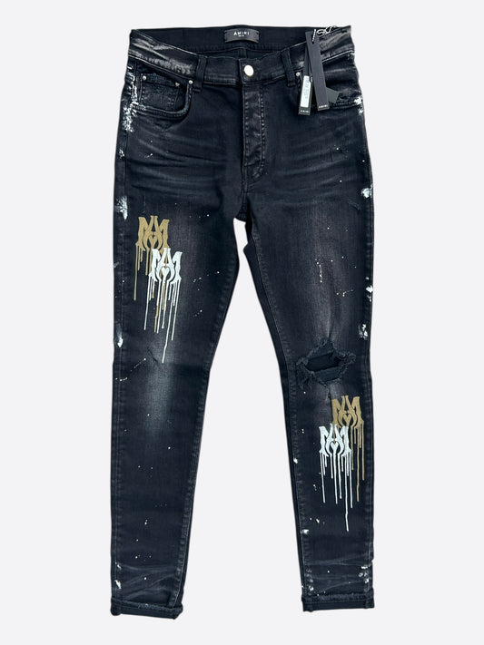 Amiri Aged Black Paint Drip MA Logo Jeans