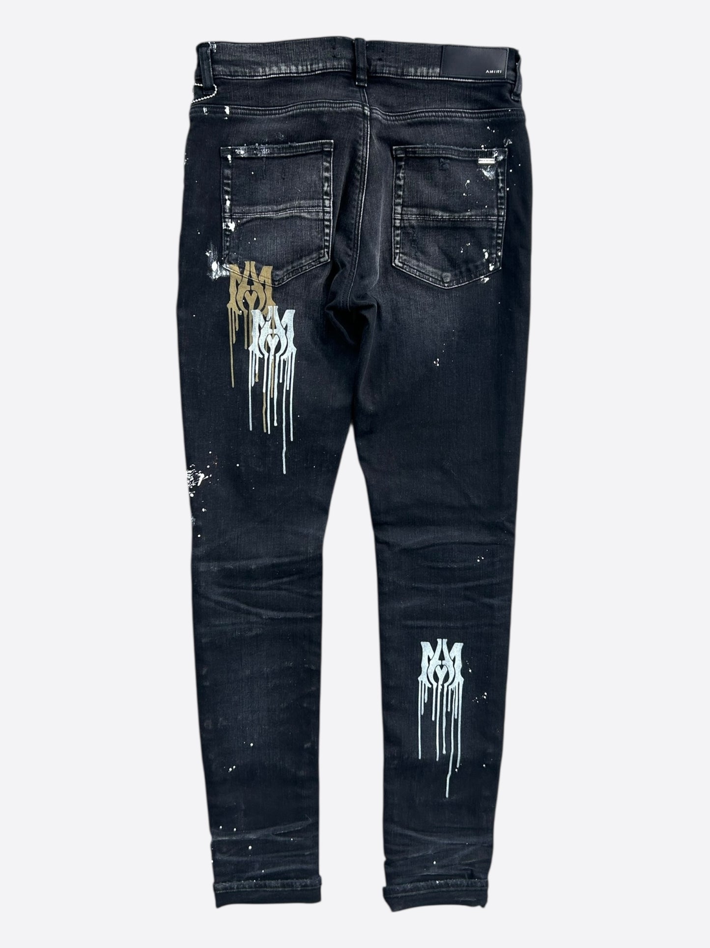 Amiri Aged Black Paint Drip MA Logo Jeans