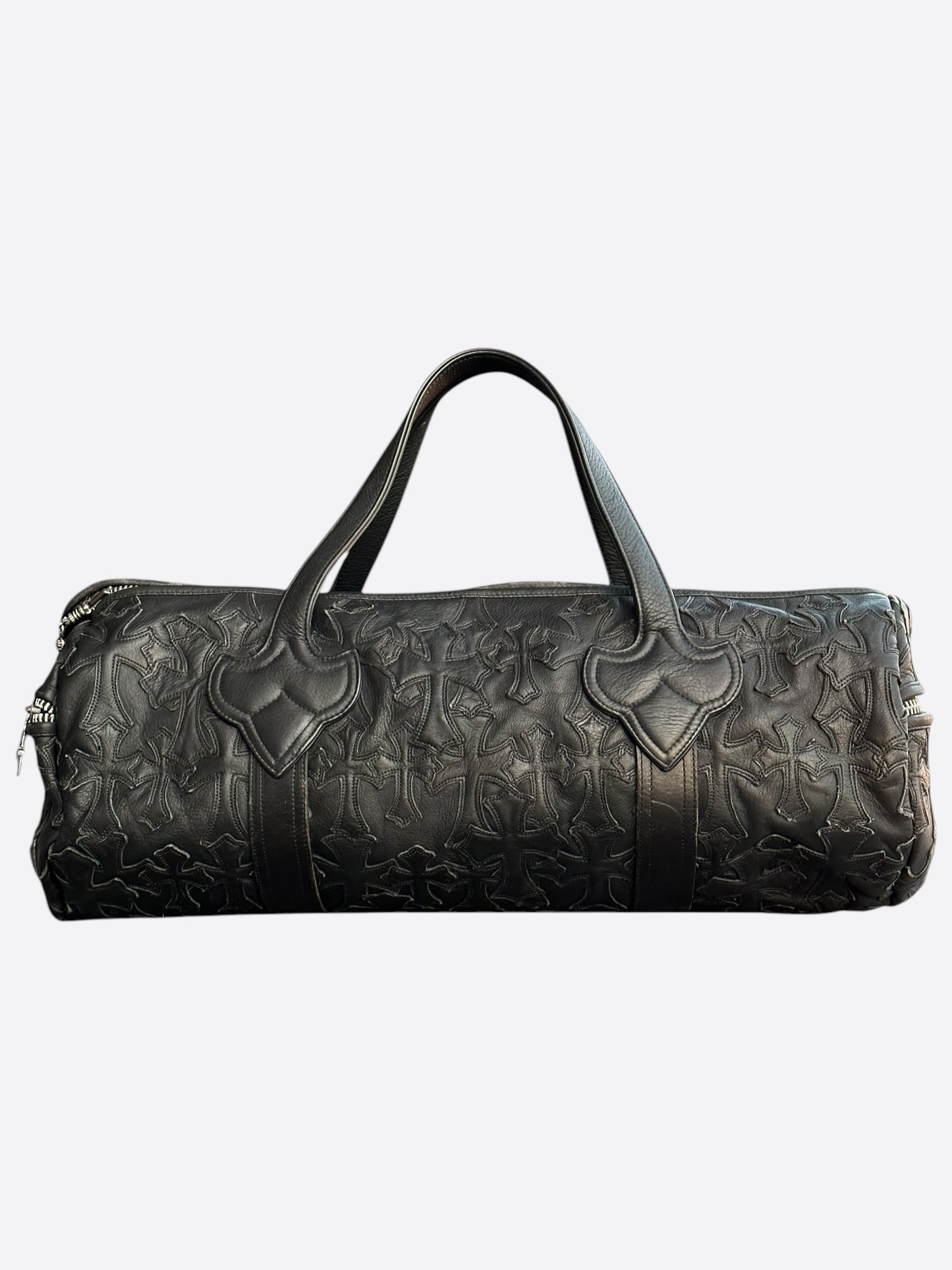 Chrome Hearts Black Leather Cross Patch Duffel Bag