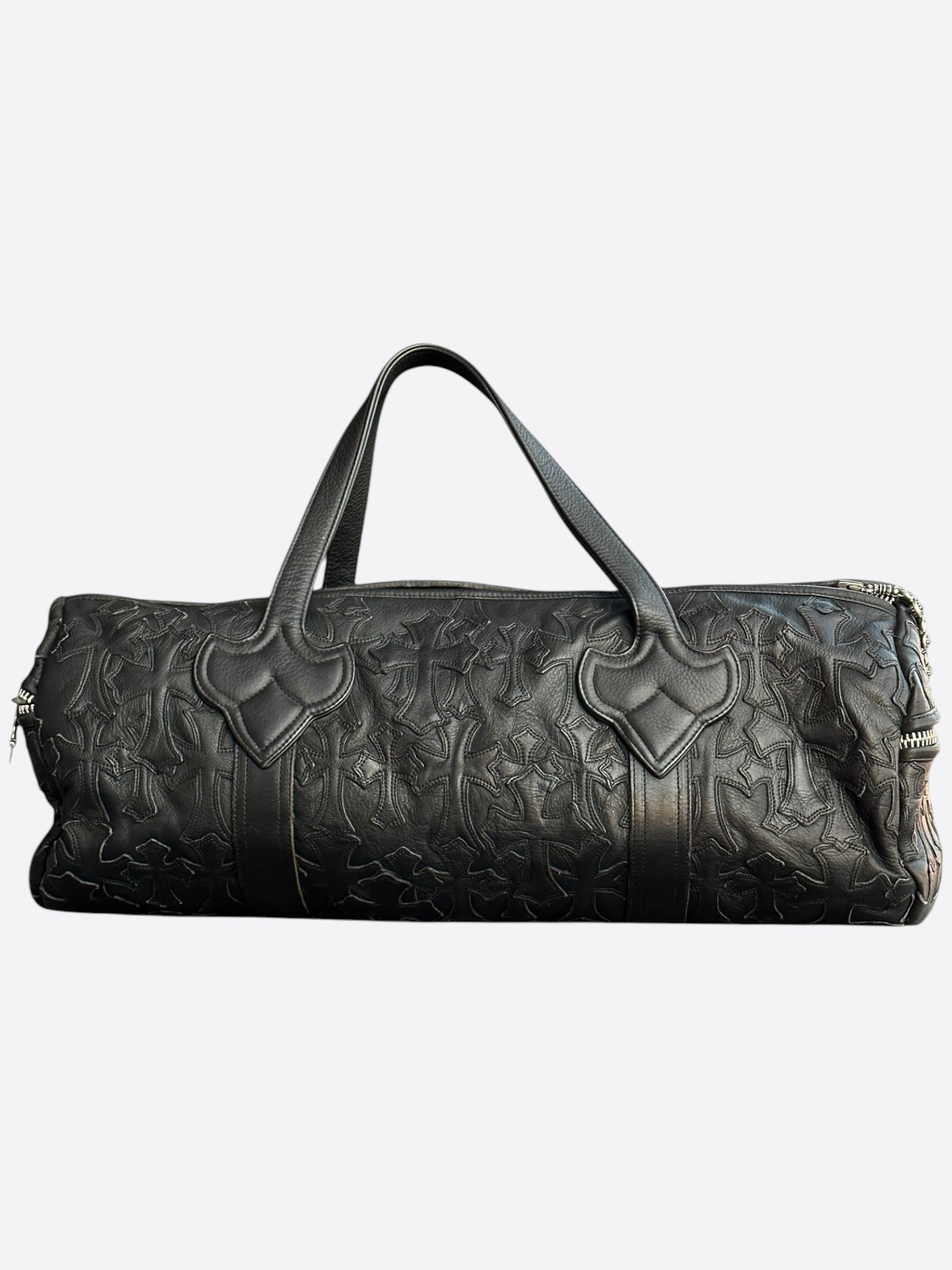 Chrome Hearts Black Leather Cross Patch Duffel Bag – Savonches