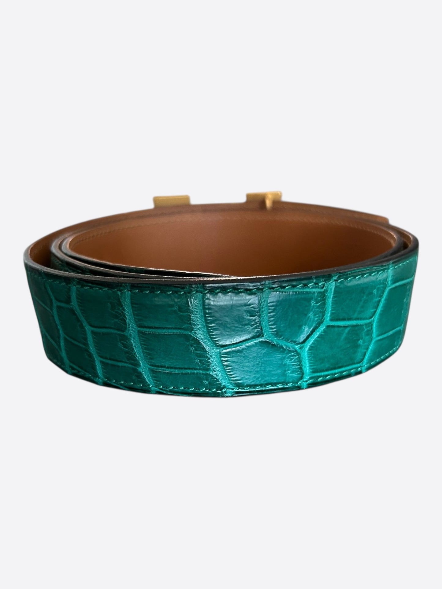 Hermes Emerald Green & Brown Crocodile Constance Reversible Belt
