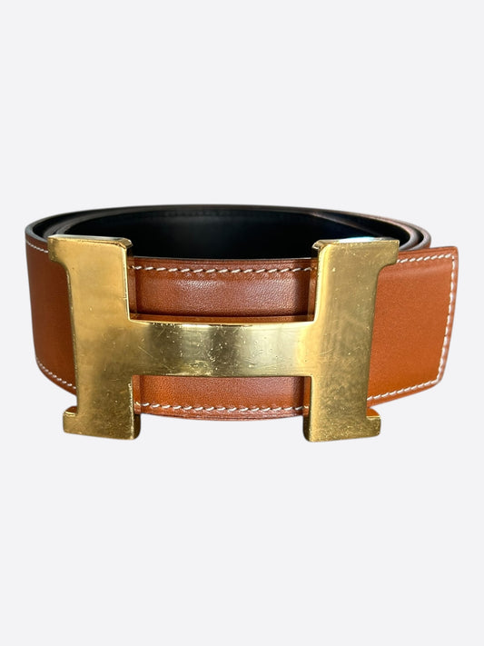 Hermes Brown & Black Gold Reversible Belt