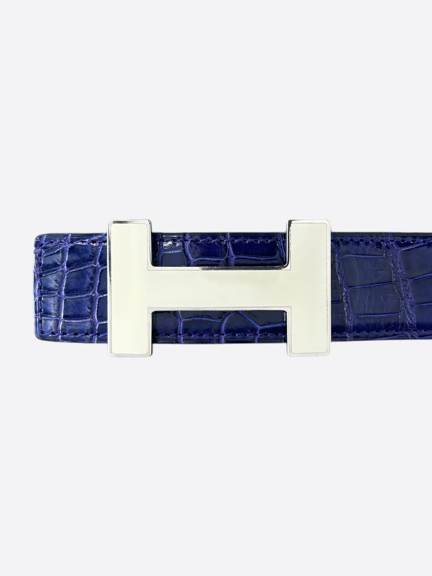 Hermes Bleu Electrique & Brown Crocodile Constance Reversible Enamel Belt