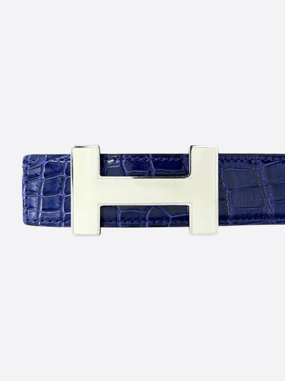 Hermes Bleu Electrique & Brown Crocodile Constance Reversible Enamel Belt