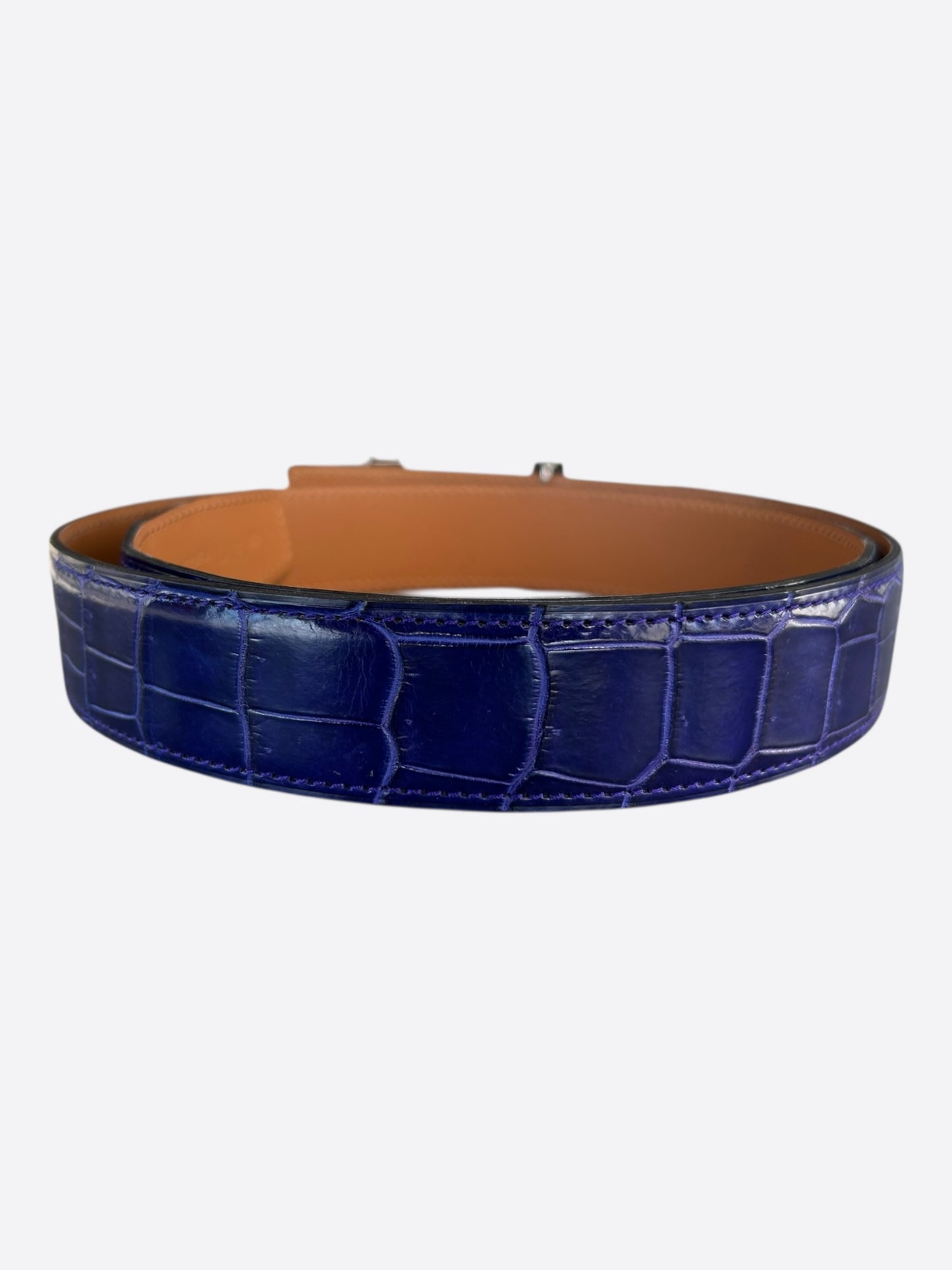 Hermes Bleu Electrique & Brown Crocodile Constance Reversible Enamel Belt
