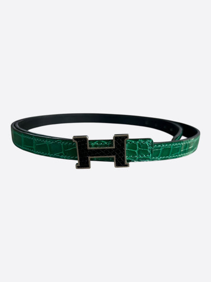 Hermes Emerald Green & Black Crocodile Constance Reversible Belt
