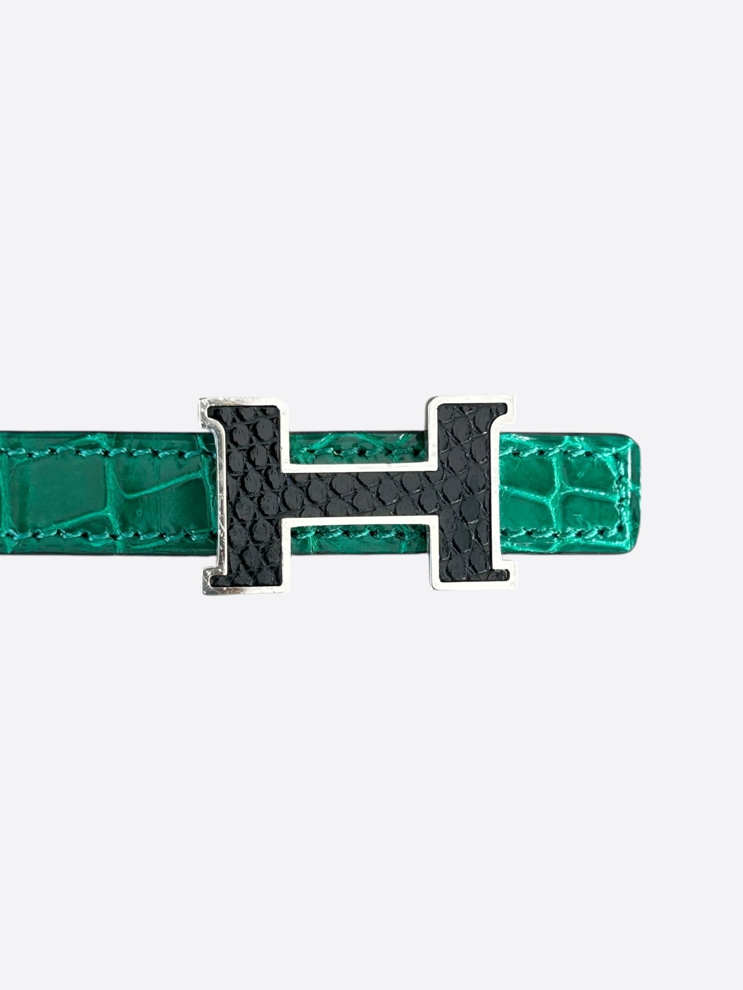 Hermes Emerald Green & Black Crocodile Constance Reversible Belt