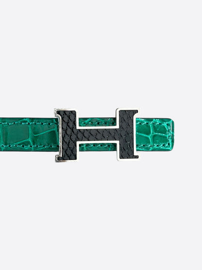 Hermes Emerald Green & Black Crocodile Constance Reversible Belt