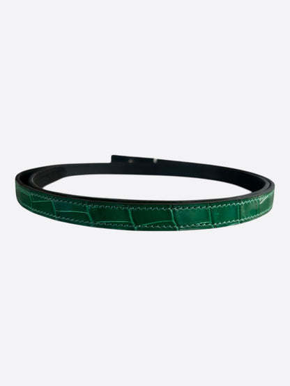 Hermes Emerald Green & Black Crocodile Constance Reversible Belt