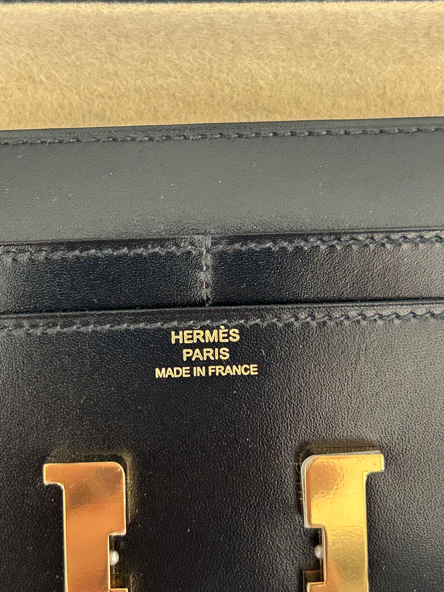 Hermes Black Box Leather & Gold Hardware Constance Compact Wallet