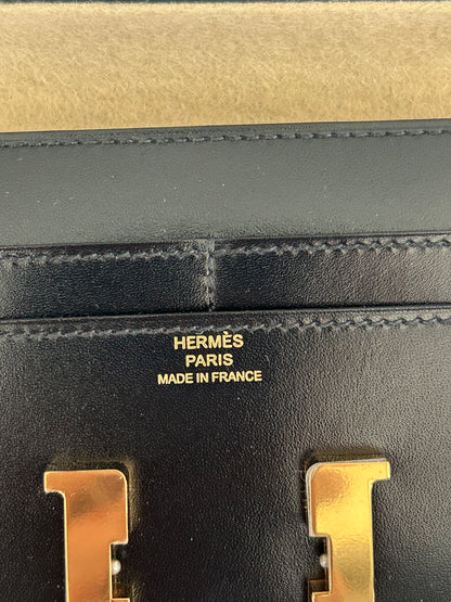 Hermes Black Box Leather & Gold Hardware Constance Compact Wallet