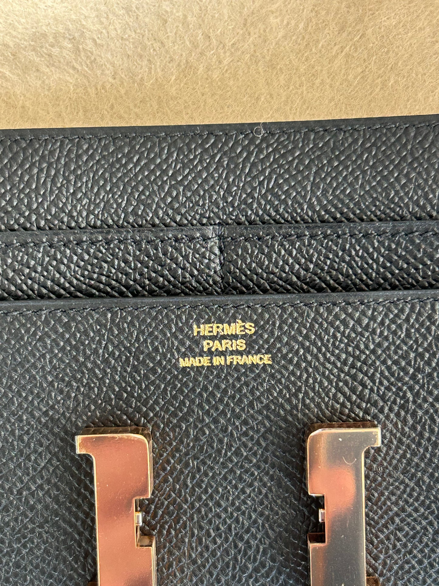 Hermes Black Epsom & Gold Hardware Constance Compact Wallet
