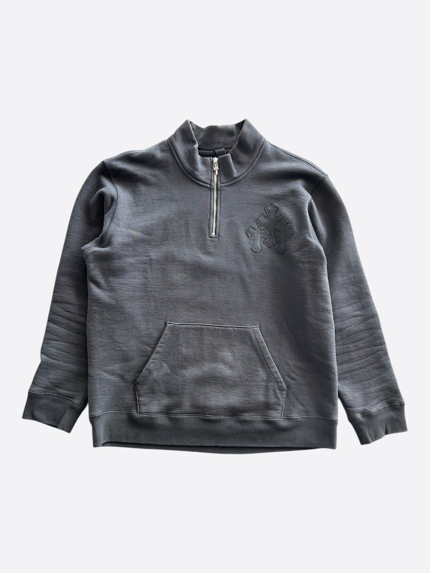 Chrome Hearts Black Triple Cross Patch Paper Jam Quarter Zip Sweater