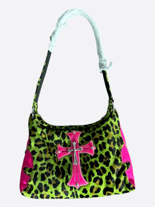 Chrome Hearts Leopard & Pink Cross Patch Lyon Bag