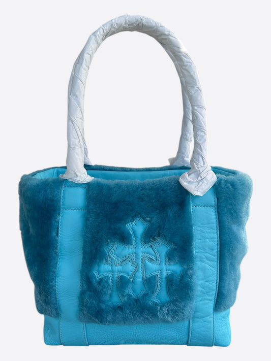 Chrome Hearts Blue Cemetery Cross Patch Fur Tote Bag