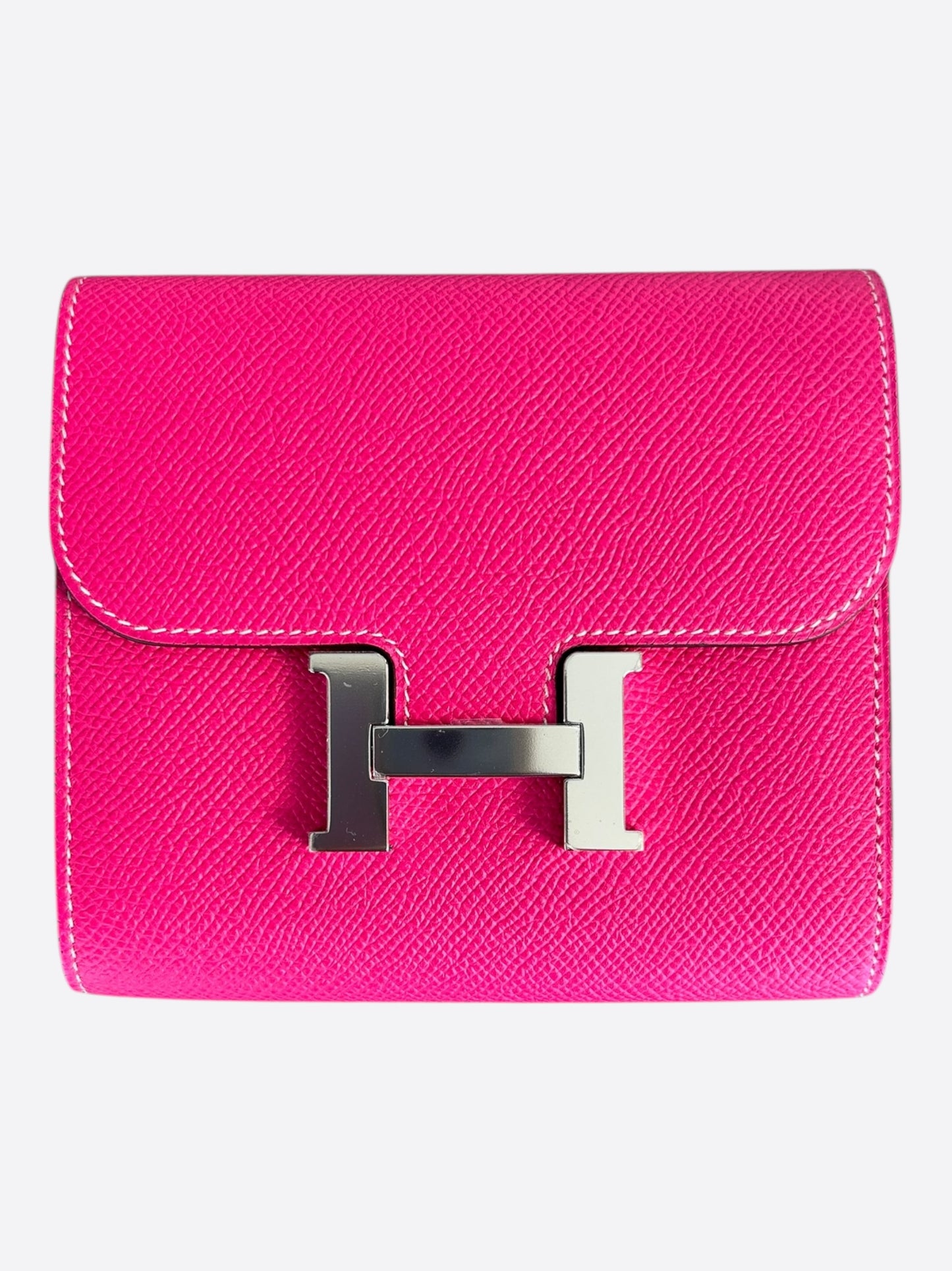 Hermes Pink Epsom & Palladium Hardware Constance Compact Wallet