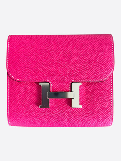 Hermes Pink Epsom & Palladium Hardware Constance Compact Wallet