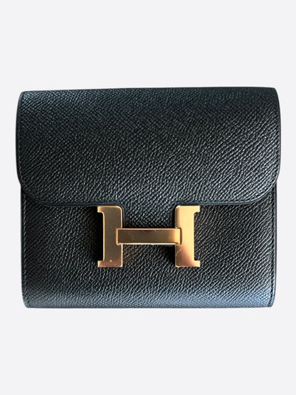 Hermes Black Epsom & Gold Hardware Constance Compact Wallet