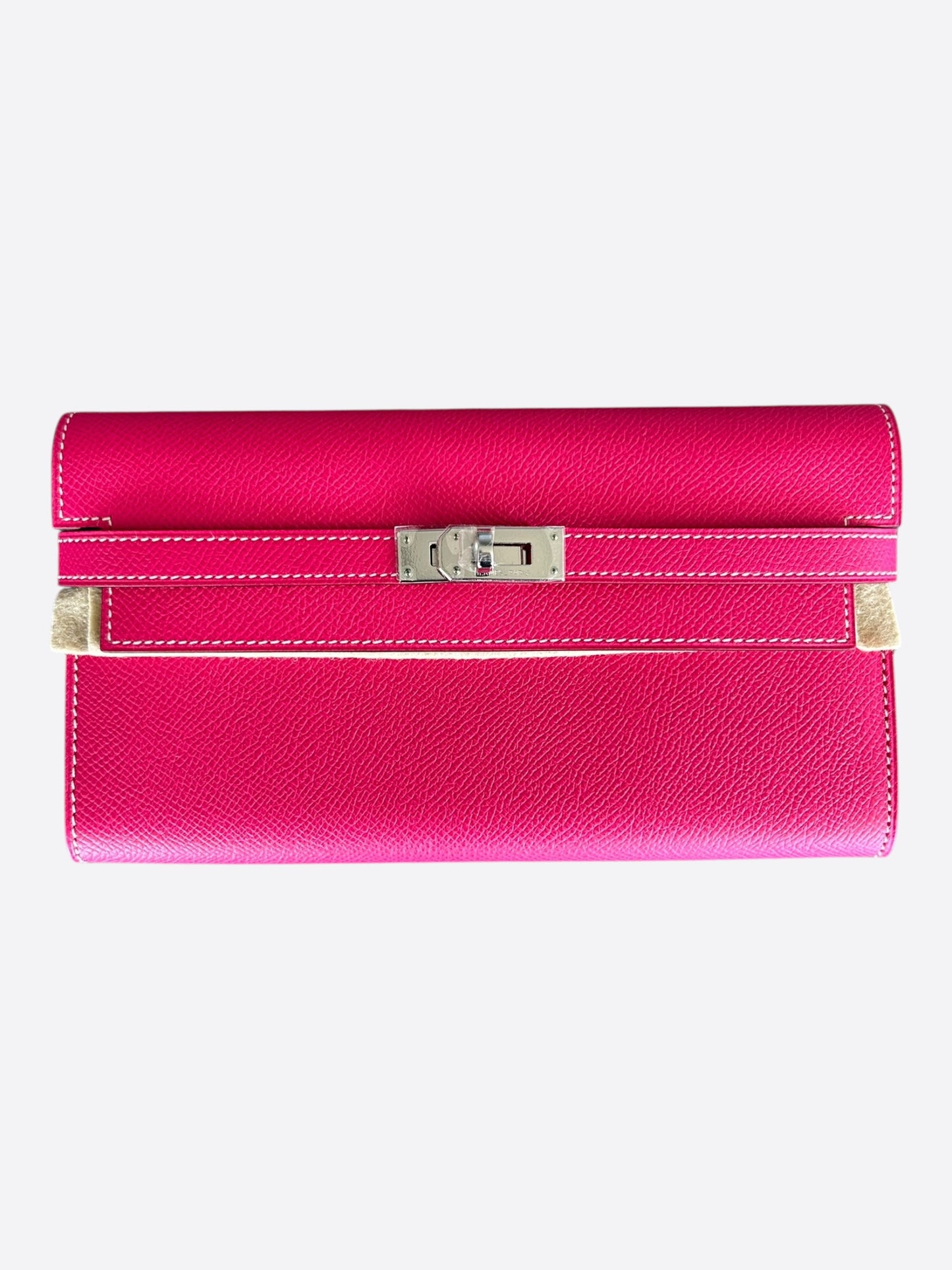 Hermes Pink Epsom & Palladium Hardware Kelly Wallet
