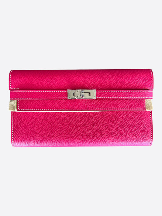 Hermes Pink Epsom & Palladium Hardware Kelly Wallet