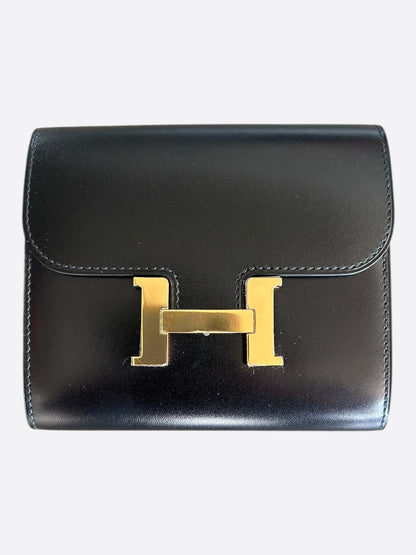 Hermes Black Box Leather & Gold Hardware Constance Compact Wallet