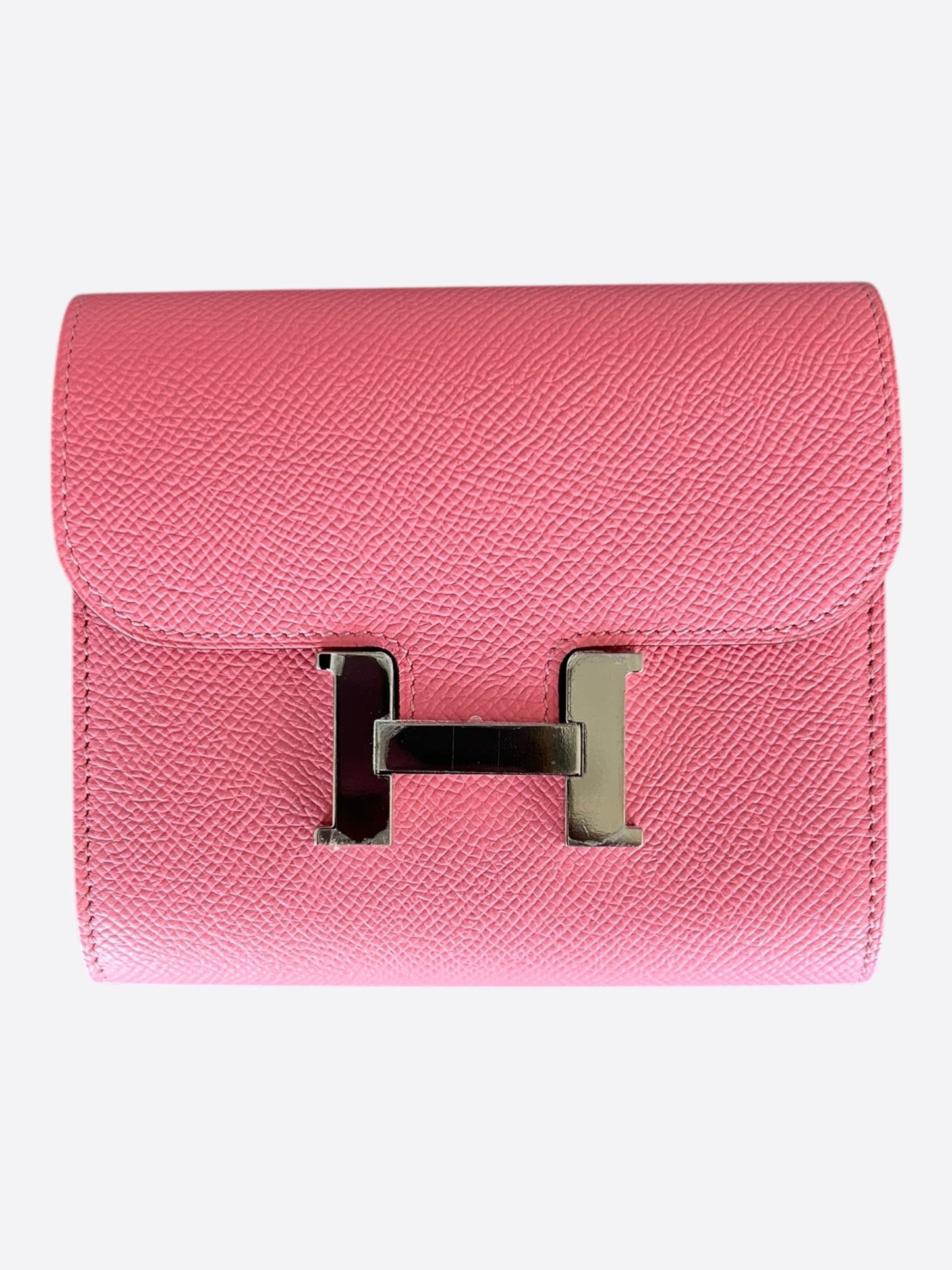 Hermes Pink Epsom & Palladium Hardware Constance Compact Wallet