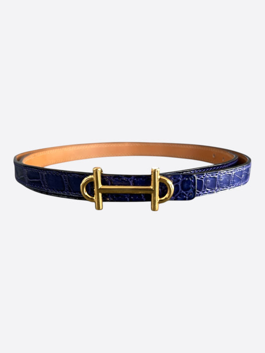 Hermes Bleu Electrique & Brown Crocodile Gamma Reversible Belt