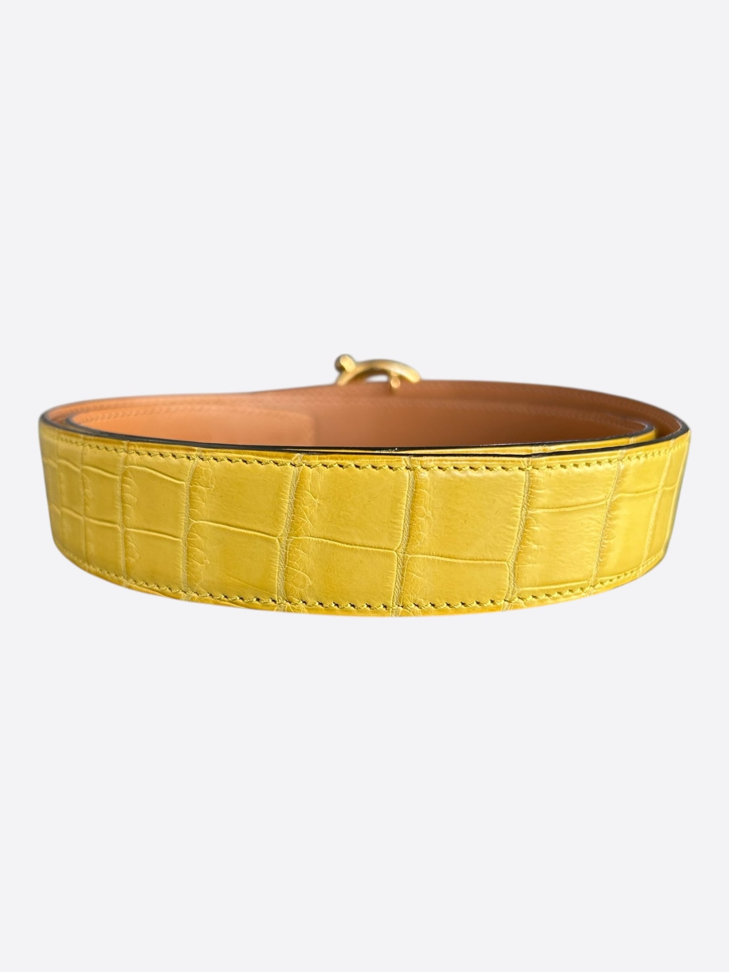 Hermes Mimosa Yellow & Brown Crocodile Glenan Reversible Belt