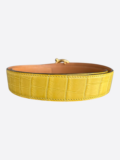 Hermes Mimosa Yellow & Brown Crocodile Glenan Reversible Belt