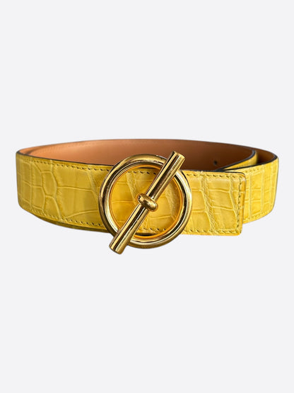 Hermes Mimosa Yellow & Brown Crocodile Glenan Reversible Belt