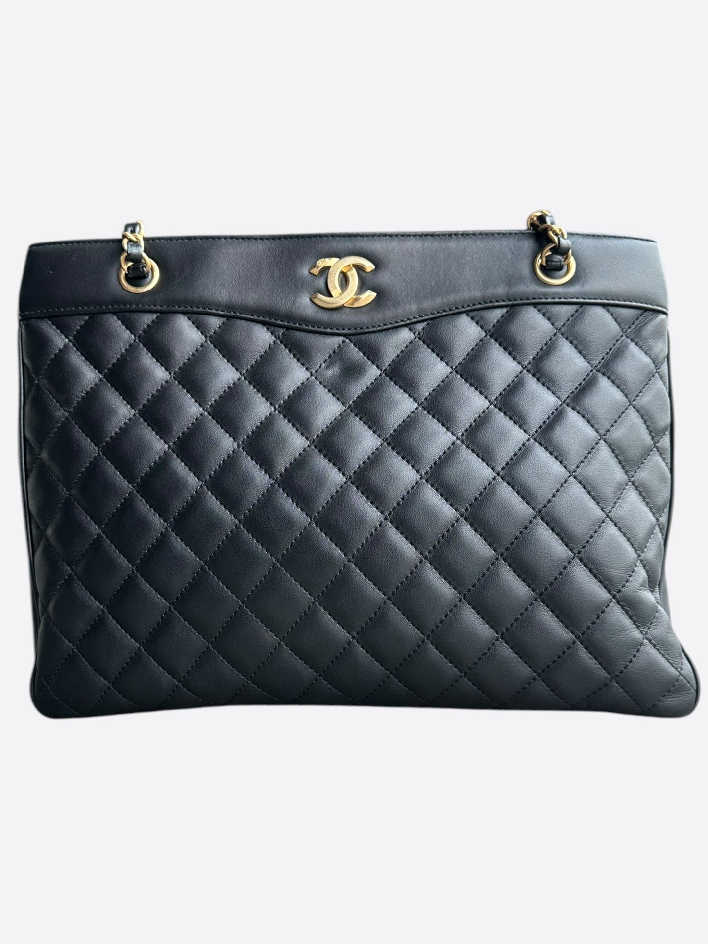 Chanel Black Lambskin Quilted Shopper Tote